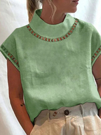 Blusa Vanessa Vintage Gola Alta e Manga Japonesa