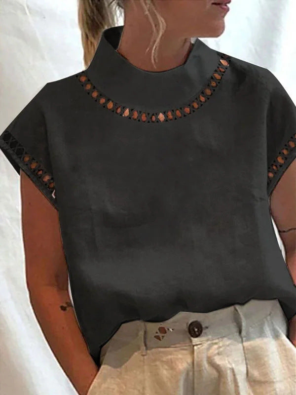 Blusa Vanessa Vintage Gola Alta e Manga Japonesa