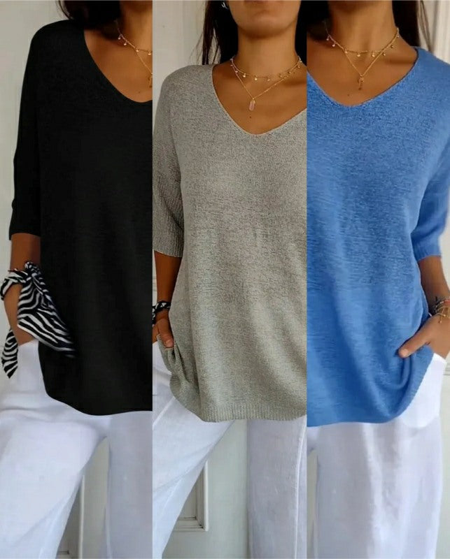 Compre 1 Leve 3 Blusinhas Luna® com decote V e Malha Leve