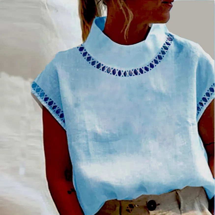 Blusa Vanessa Vintage Gola Alta e Manga Japonesa
